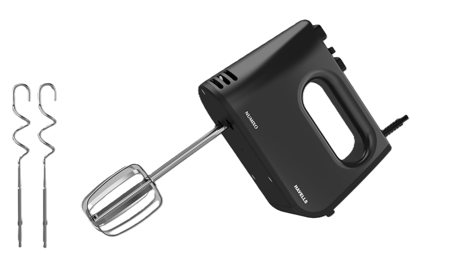 Havells Numixo 300 watt Hand Mixer with Single Eject Button | 5 Speed Turbo Function | Stainless Steel Hooks | 1300 RPM & 2 Years Warranty (Black)