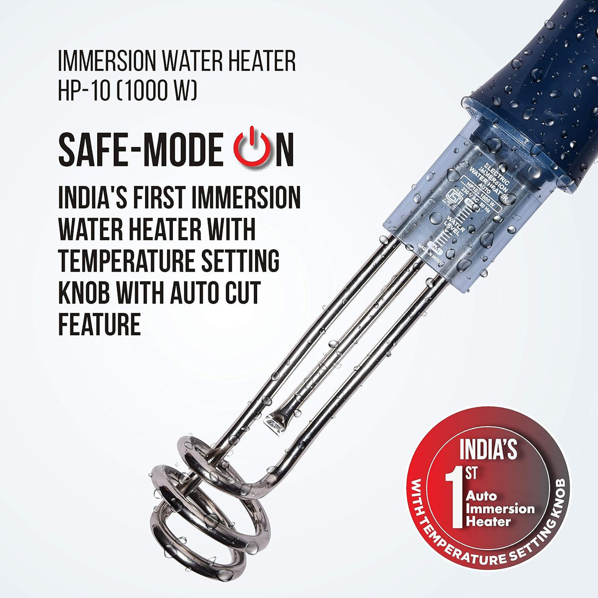 Havells Plastic Hp10 Auto 1000 watts Immersion Heater|Isi Mark Heavy Duty 3 Pin Moulded Plug,Touch Protection Cover|Waterproof,Heating Indicator,Nickel Plating,Warranty: 2 Year Comprehensive|(Blue)