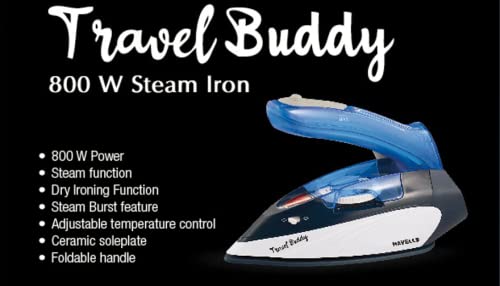 Havells Plastic Travel Buddy 800 Watt Steam Iron With Steam Burst
