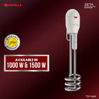 Havells Plastic Zeta 1000 Watt Immersion Heater | ISI Mark Heavy Duty 3 Pin Moulded Plug, Touch Protection Cover |Waterproof, Heating Indicator, Nickel Plating, Warranty: 2 Year Comprehensive|(Grey)