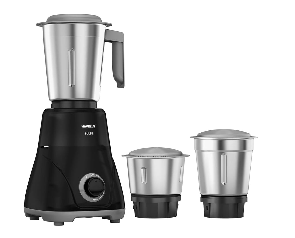 Havells Pulse 500 Watt Mixer Grinder|3 Stainless Steel Leak-Resistant Jars (400ml, 800ml, 1.2L)