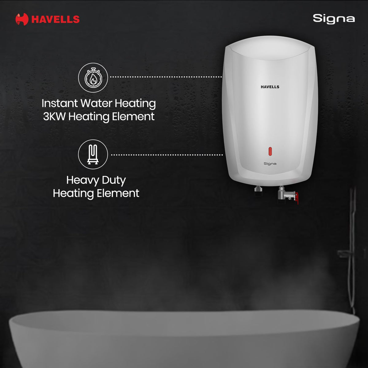 Havells Signa 5L Instant Water Heater(Geyser) with Anti Rust Aqua Shield| Twin LED Indicator| Shock Proof Body| ISI Marked| Fire Retardant Power Cord| Warranty- 5Yr on inner tank & 2Yr comprehensive