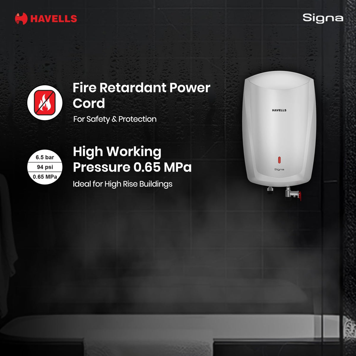 Havells Signa 5L Instant Water Heater(Geyser) with Anti Rust Aqua Shield| Twin LED Indicator| Shock Proof Body| ISI Marked| Fire Retardant Power Cord| Warranty- 5Yr on inner tank & 2Yr comprehensive