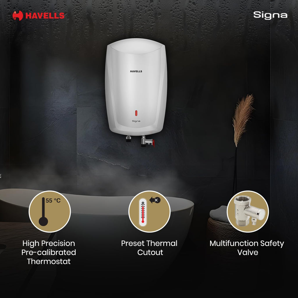 Havells Signa 5L Instant Water Heater(Geyser) with Anti Rust Aqua Shield| Twin LED Indicator| Shock Proof Body| ISI Marked| Fire Retardant Power Cord| Warranty- 5Yr on inner tank & 2Yr comprehensive