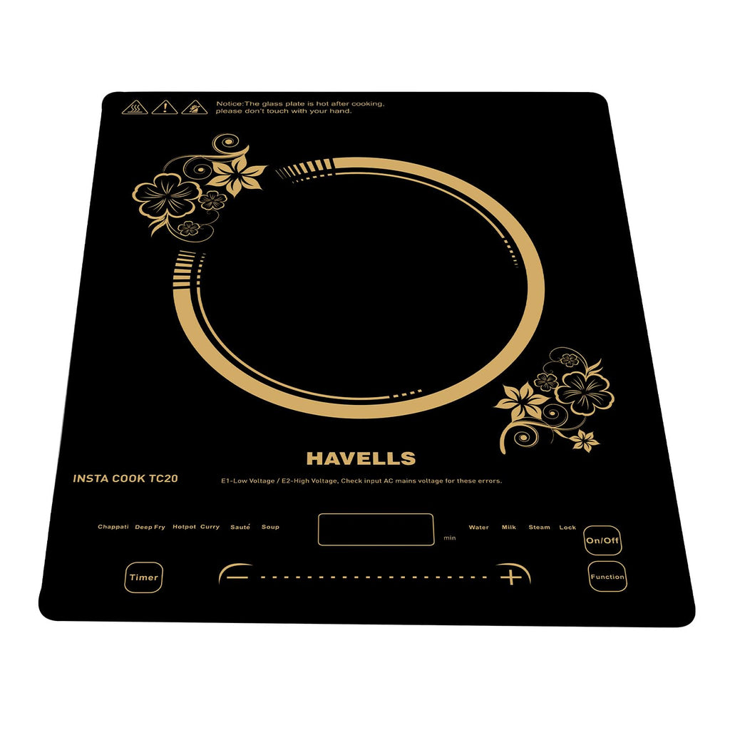 Havells TC 20 Glass Ceramic Cooktop Induction (Electric Stove) | 2000 W | With 9 Cooking Options | Copper Coil with 3 Year Warranty | Auto Pan Detection Sensor | Designer Touch Panel (Black)