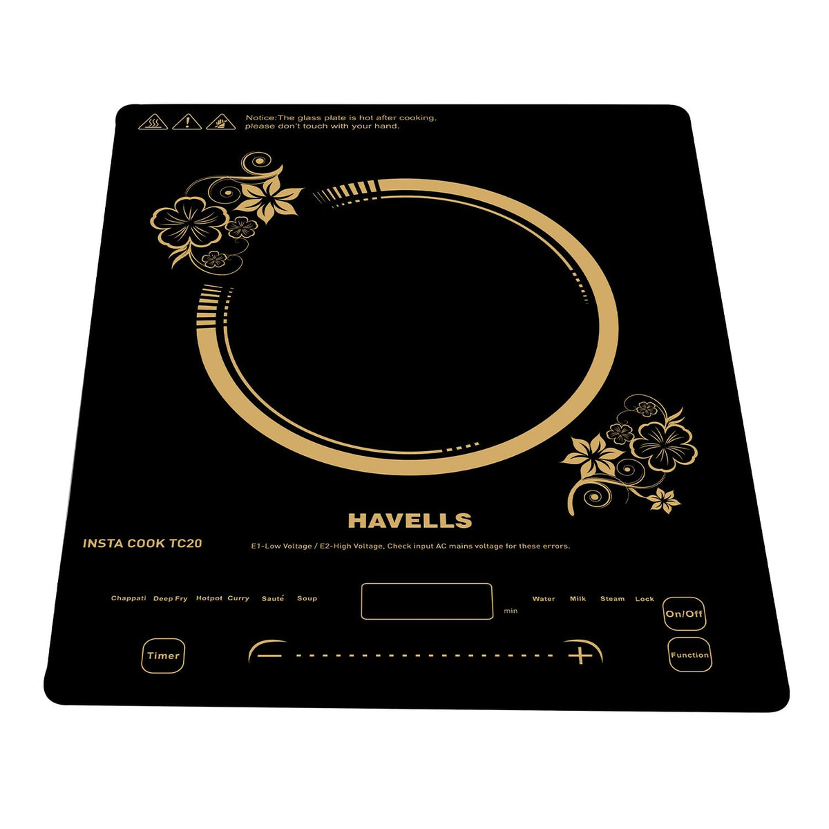 Havells TC 20 Glass Ceramic Cooktop Induction (Electric Stove) | 2000 W | With 9 Cooking Options | Copper Coil with 3 Year Warranty | Auto Pan Detection Sensor | Designer Touch Panel (Black)