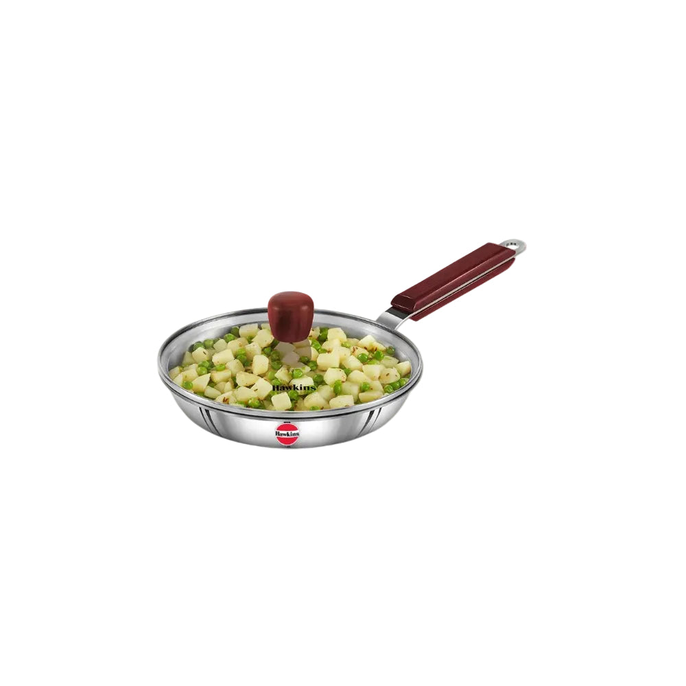 Hawkins 20 cm Frying Pan, Triply Stainless Steel Fry Pan with Glass Lid, Induction Frying Pan, Silver (SSF20G)