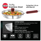Hawkins 20 cm Frying Pan, Triply Stainless Steel Fry Pan with Glass Lid, Induction Frying Pan, Silver (SSF20G)
