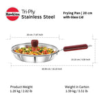 Hawkins 20 cm Frying Pan, Triply Stainless Steel Fry Pan with Glass Lid, Induction Frying Pan, Silver (SSF20G)