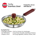 Hawkins 20 cm Frying Pan, Triply Stainless Steel Fry Pan with Glass Lid, Induction Frying Pan, Silver (SSF20G)