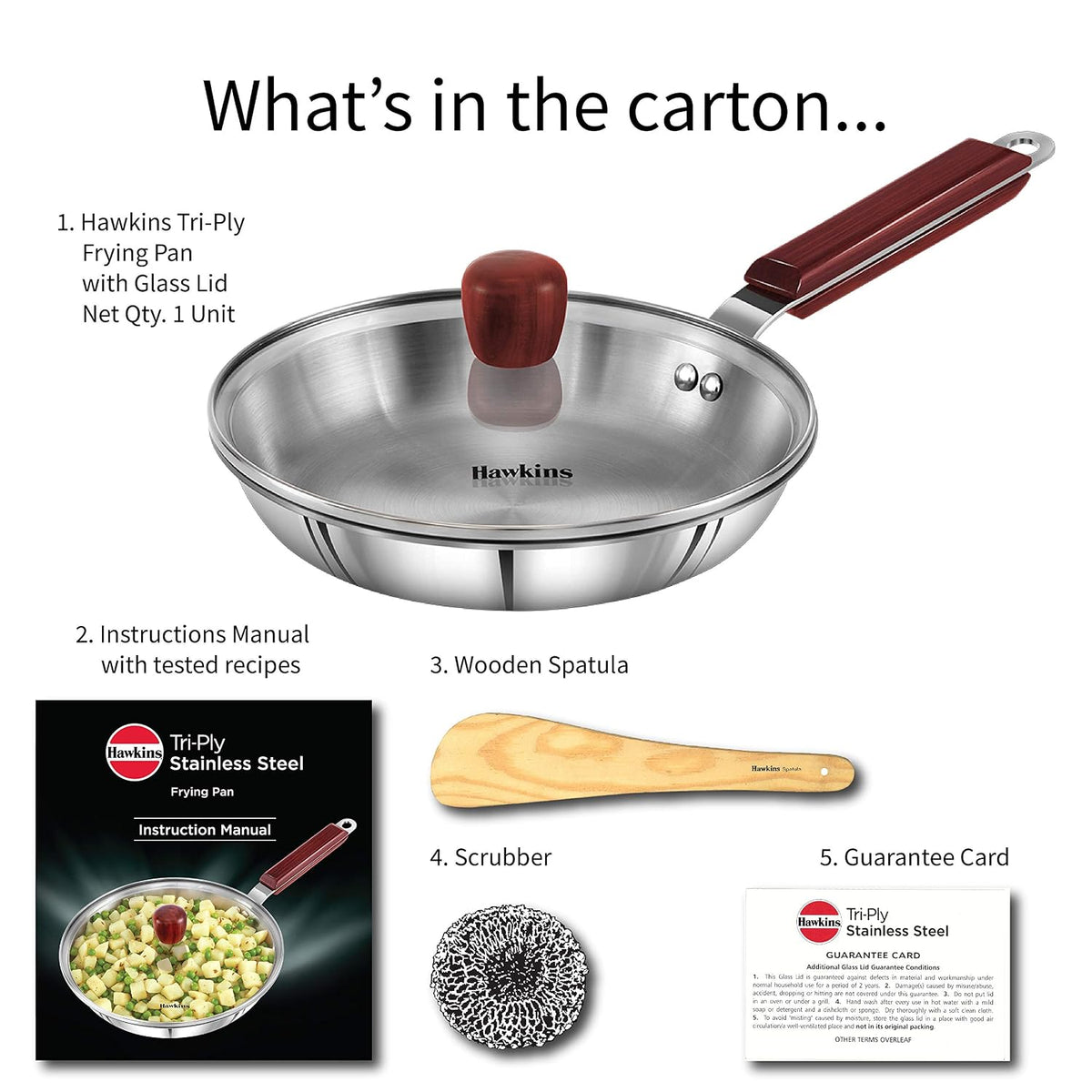 Hawkins 20 cm Frying Pan, Triply Stainless Steel Fry Pan with Glass Lid, Induction Frying Pan, Silver (SSF20G)