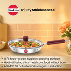 Hawkins 24 cm Frying Pan, Triply Stainless Steel Fry Pan with Glass Lid, Induction Frying Pan, Frypan, Silver (SSF24G)
