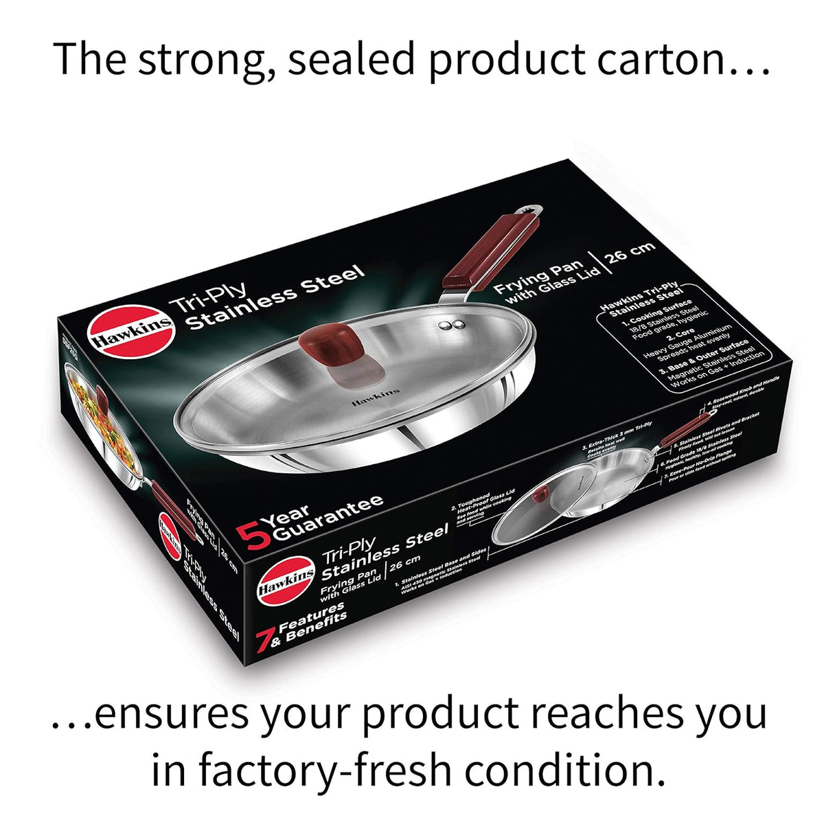 Hawkins 24 cm Frying Pan, Triply Stainless Steel Fry Pan with Glass Lid, Induction Frying Pan, Frypan, Silver (SSF24G)