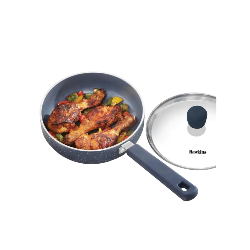 Hawkins Ceramic Nonstick Frying Pan, 16 cm Diameter, Induction Fry Pan with Glass Lid, Granite Omlette Egg Pan, Fish Pan (ICF16G)