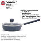 Hawkins Ceramic Nonstick Frying Pan, 16 cm Diameter, Induction Fry Pan with Glass Lid, Granite Omlette Egg Pan, Fish Pan (ICF16G)