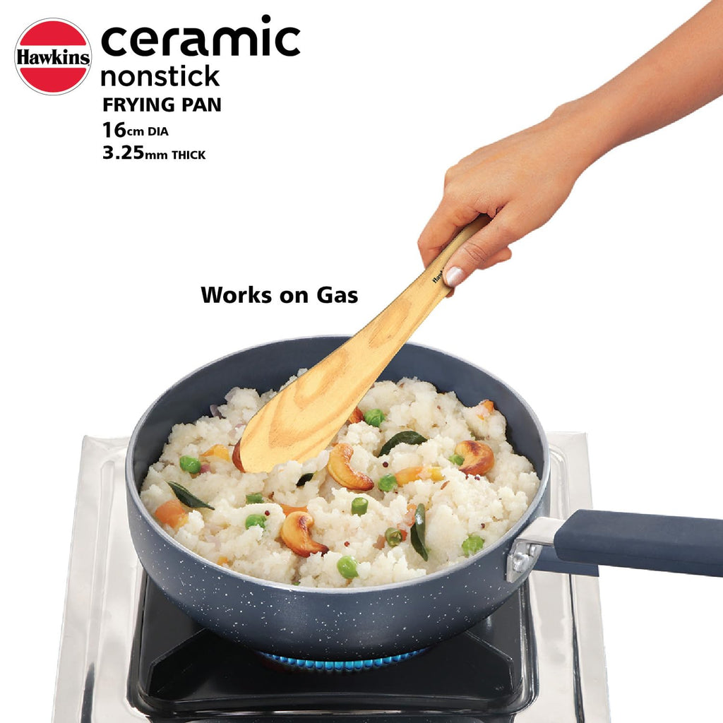 Hawkins Ceramic Nonstick Frying Pan, 16 cm Diameter, Induction Fry Pan with Glass Lid, Granite Omlette Egg Pan, Fish Pan (ICF16G)