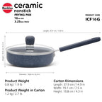 Hawkins Ceramic Nonstick Frying Pan, 16 cm Diameter, Induction Fry Pan with Glass Lid, Granite Omlette Egg Pan, Fish Pan (ICF16G)