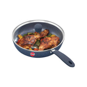Hawkins Ceramic Nonstick Frying Pan, 23 cm Diameter, Induction Fry Pan with Glass Lid, Granite Omlette Egg Pan, Fish Pan, Blue (ICF23G)
