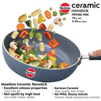 Hawkins Ceramic Nonstick Frying Pan, 19 cm Diameter, Induction Fry Pan with Glass Lid, Granite Omlette Egg Pan (ICF19G)