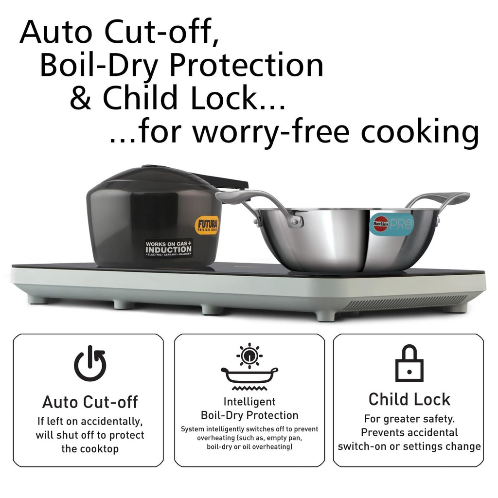 Hawkins Futura Dual Hob Induction Cooktop, 3600-W, Auto Cut-off, Child Lock, Intelligent Boil-Dry Protection, 20 Power Settings, Black (FIC2A1)