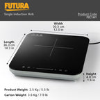 Hawkins Futura Single Induction Hob, 2000-W Cooktop with 20 Power Settings, Precise Time Setting Intervals, Child Lock, Black (FIC1A1)