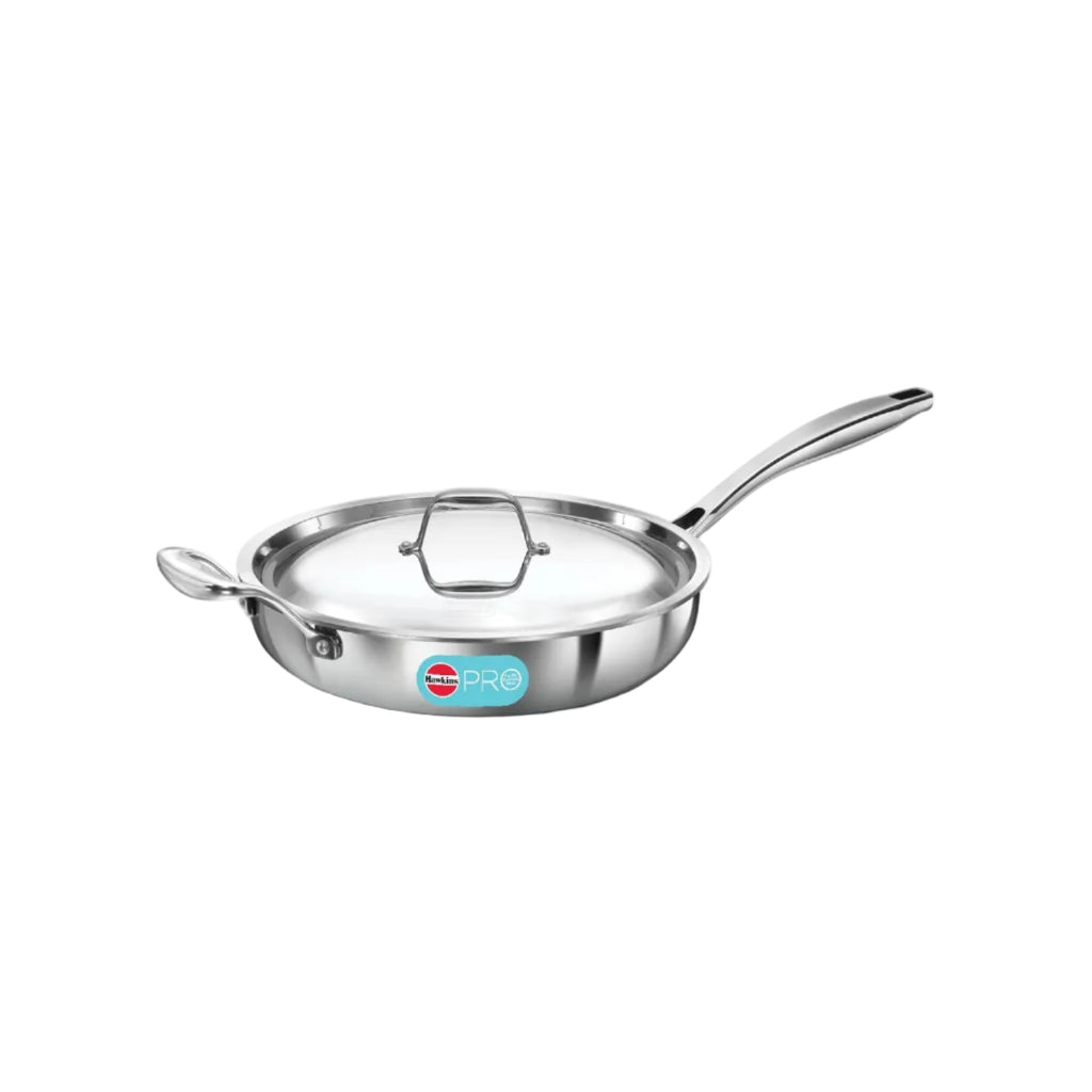 Hawkins Pro 22 cm Frying Pan, Triply Stainless Steel Fry Pan with Stainless Steel Handle and Stainless Steel Lid, Silver (PSF22S)