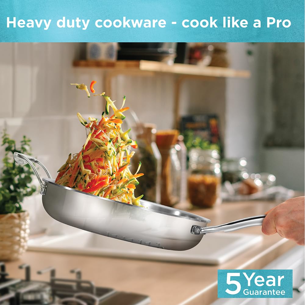 Hawkins Pro 18 cm Frying Pan, Triply Stainless Steel Fry Pan with Stainless Steel Handle and Stainless Steel Lid, Silver (PSF18S)