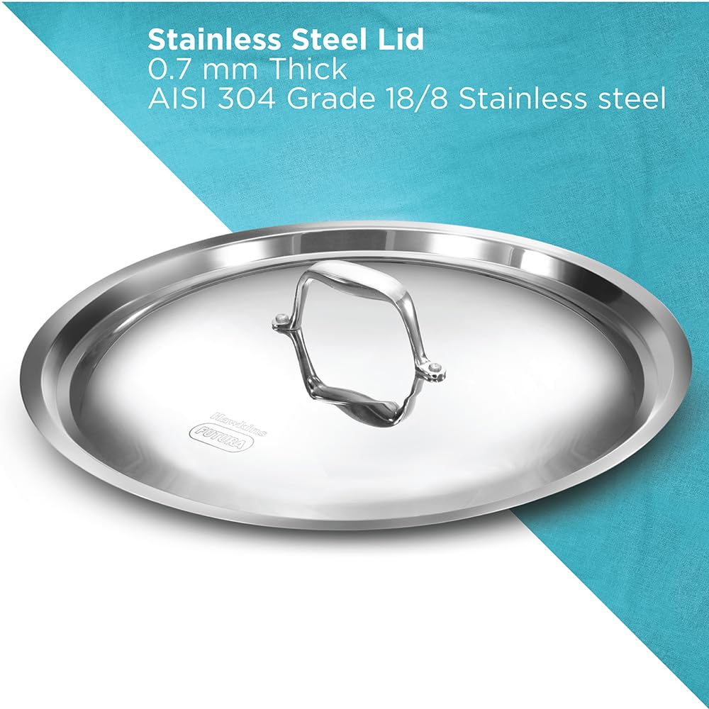 Hawkins Pro 18 cm Frying Pan, Triply Stainless Steel Fry Pan with Stainless Steel Handle and Stainless Steel Lid, Silver (PSF18S)