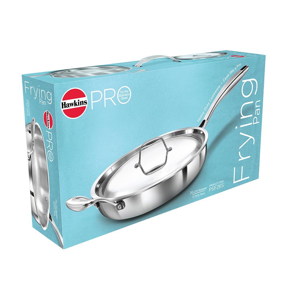 Hawkins Pro 22 cm Frying Pan, Triply Stainless Steel Fry Pan with Stainless Steel Handle and Stainless Steel Lid, Silver (PSF22S)