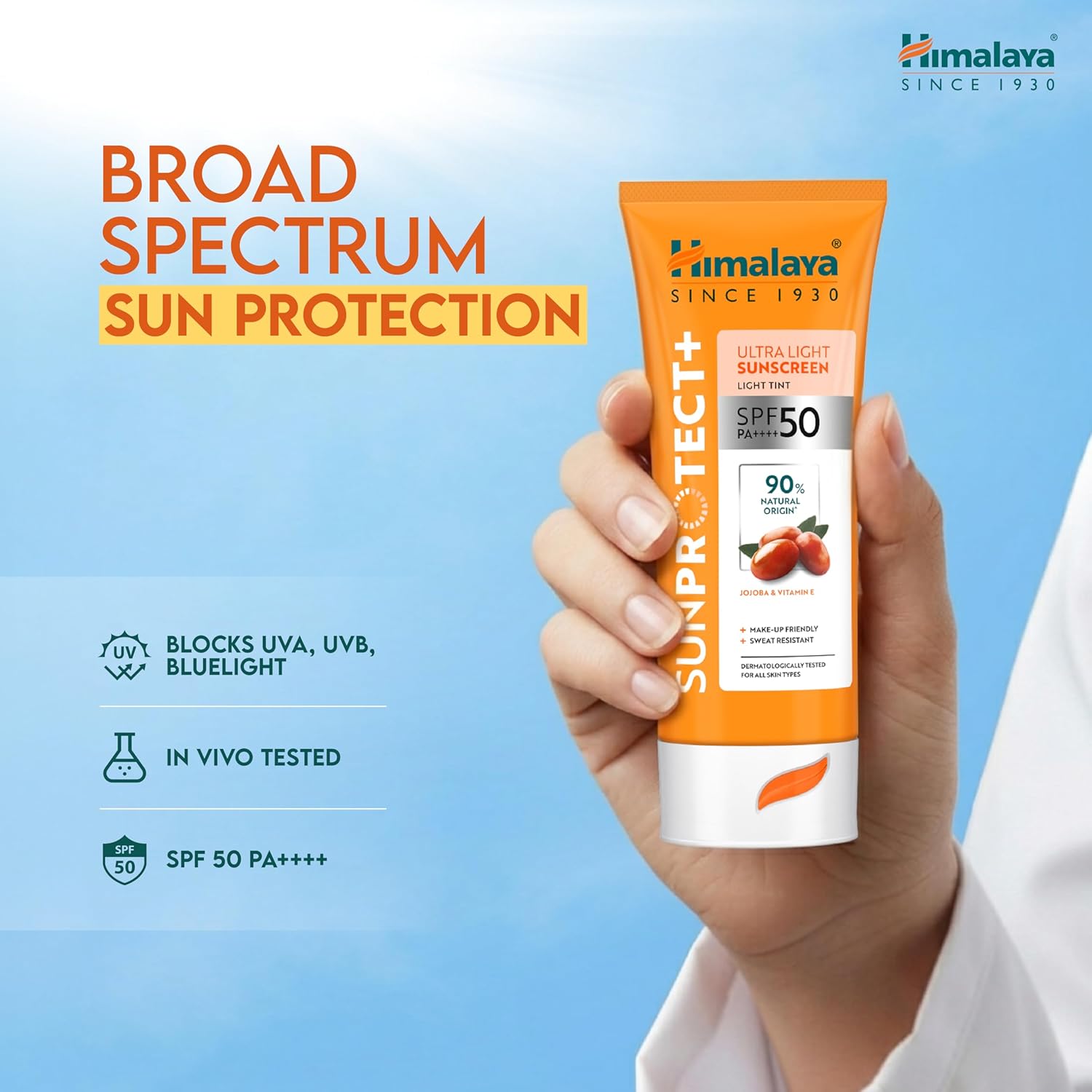 Himalaya Sun Protect+ Ultra Light Sunscreen | Light tint Cream 50g