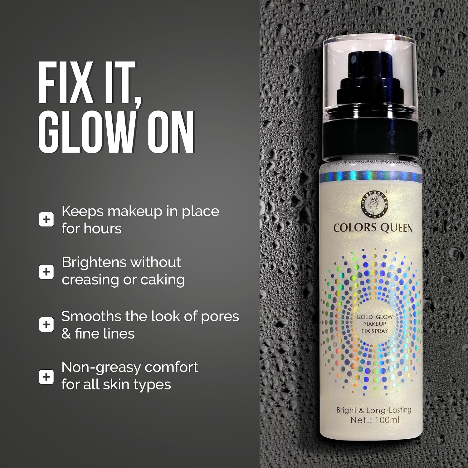 Colors Queen Gold Glow Makeup Fixer Spray – 100 ml