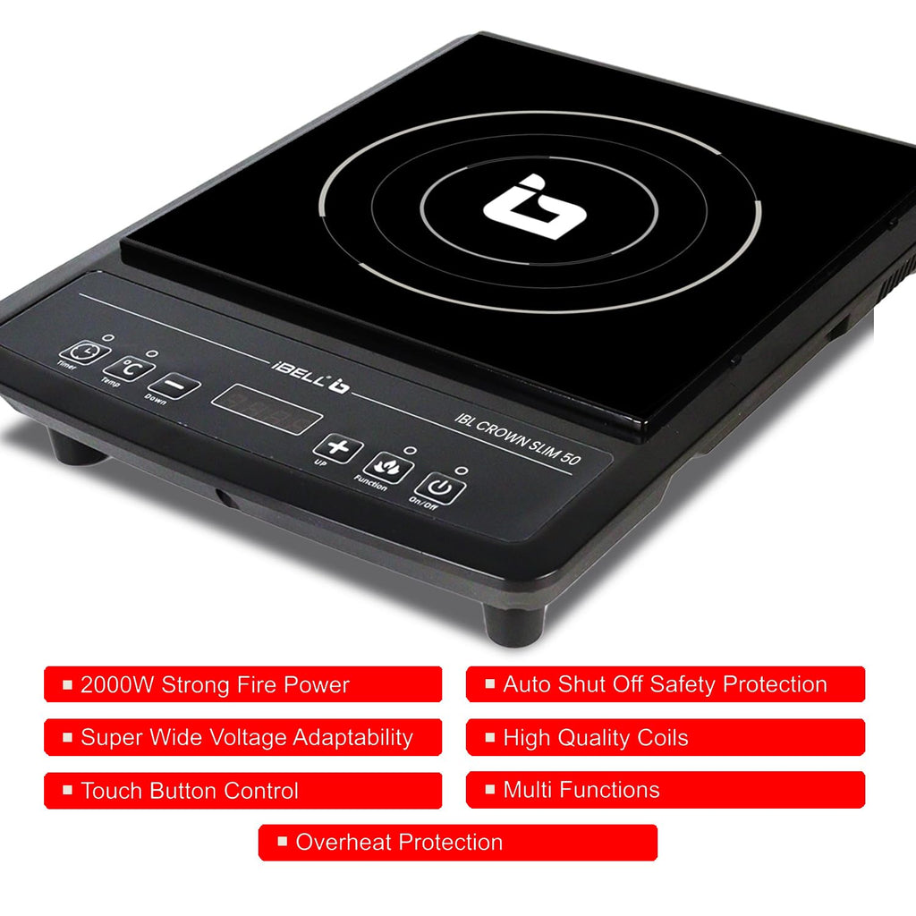 IBELL SLIM50 Induction Cooktop, 2000W, 3-YEAR WARRANTY, Digital Touch Control, LED Display,Auto Shut-Off & Overheat Protection [Black]