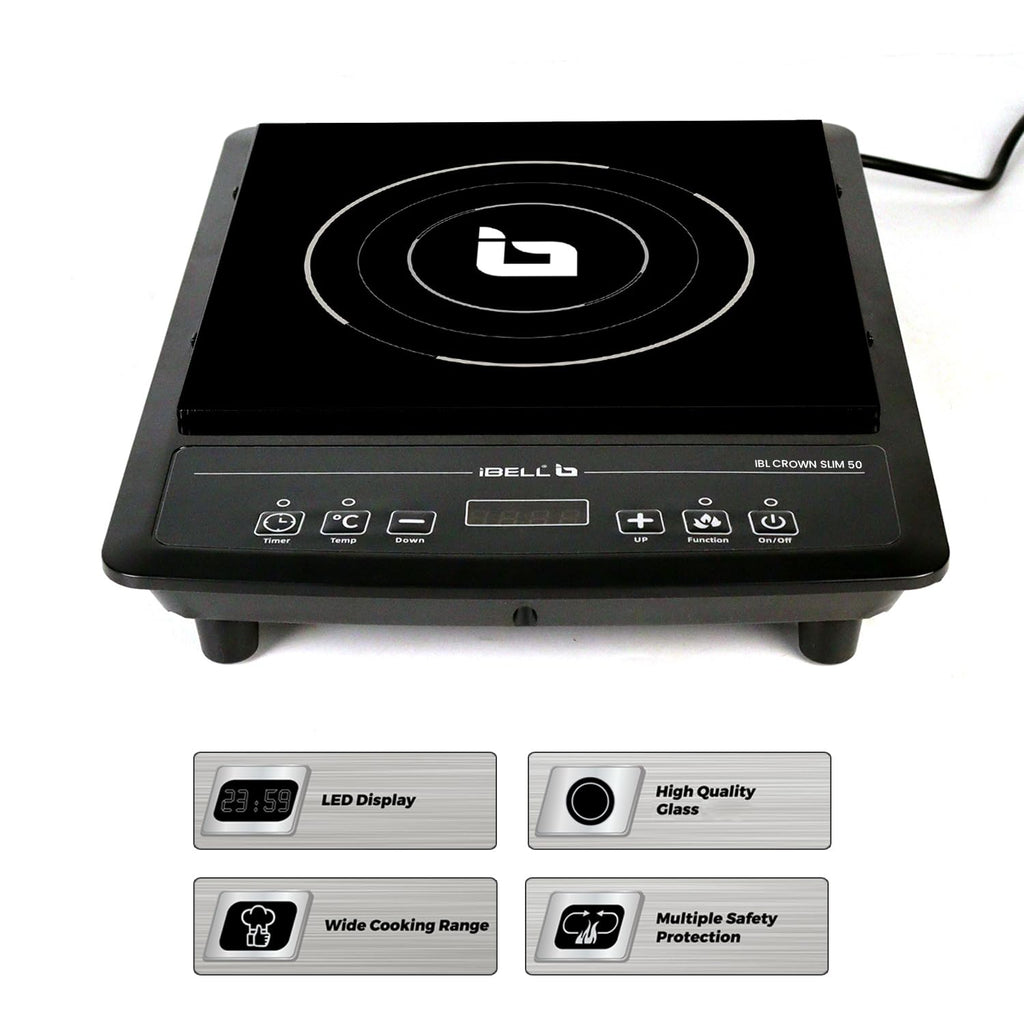 IBELL SLIM50 Induction Cooktop, 2000W, 3-YEAR WARRANTY, Digital Touch Control, LED Display,Auto Shut-Off & Overheat Protection [Black]
