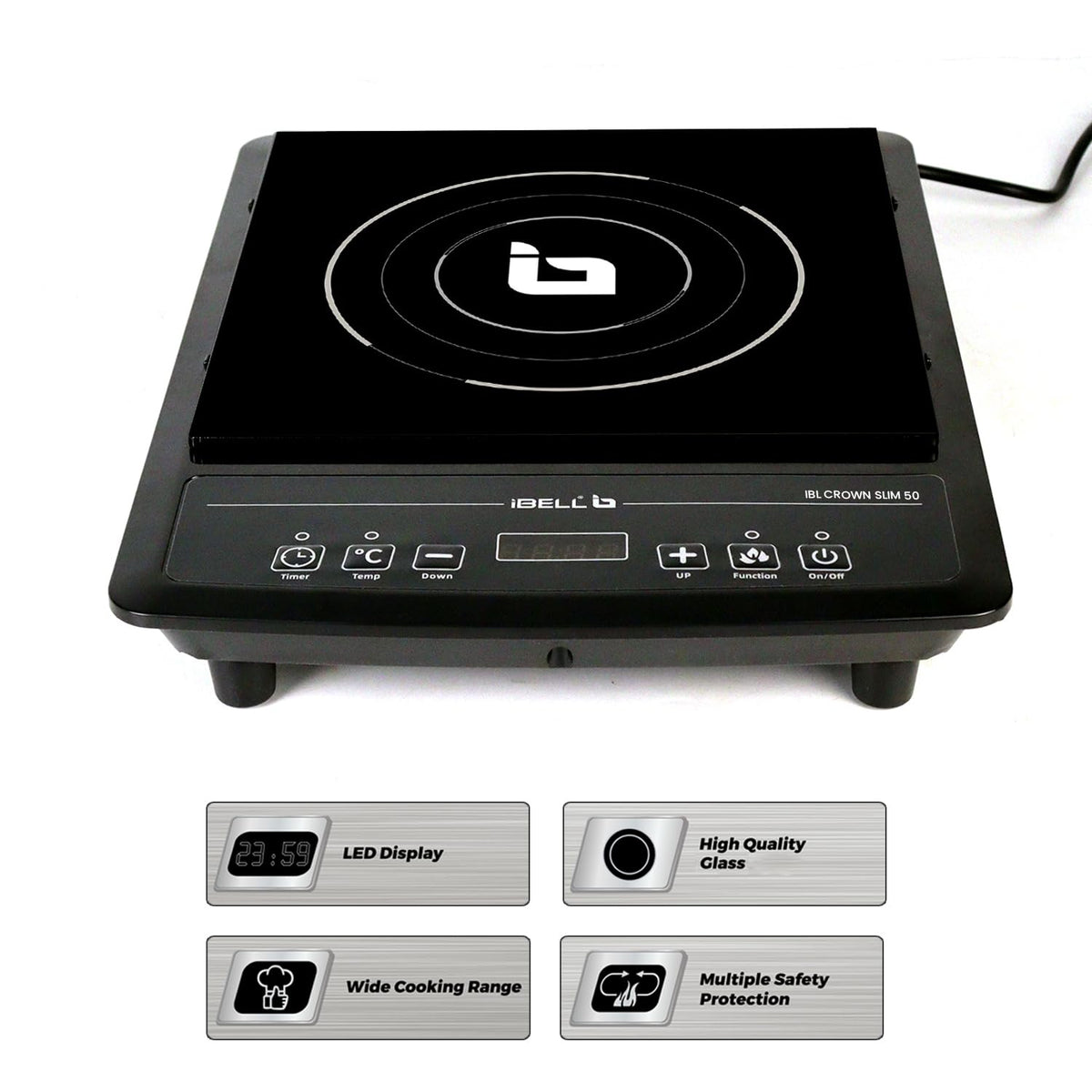 IBELL SLIM50 Induction Cooktop, 2000W, 3-YEAR WARRANTY, Digital Touch Control, LED Display,Auto Shut-Off & Overheat Protection [Black]