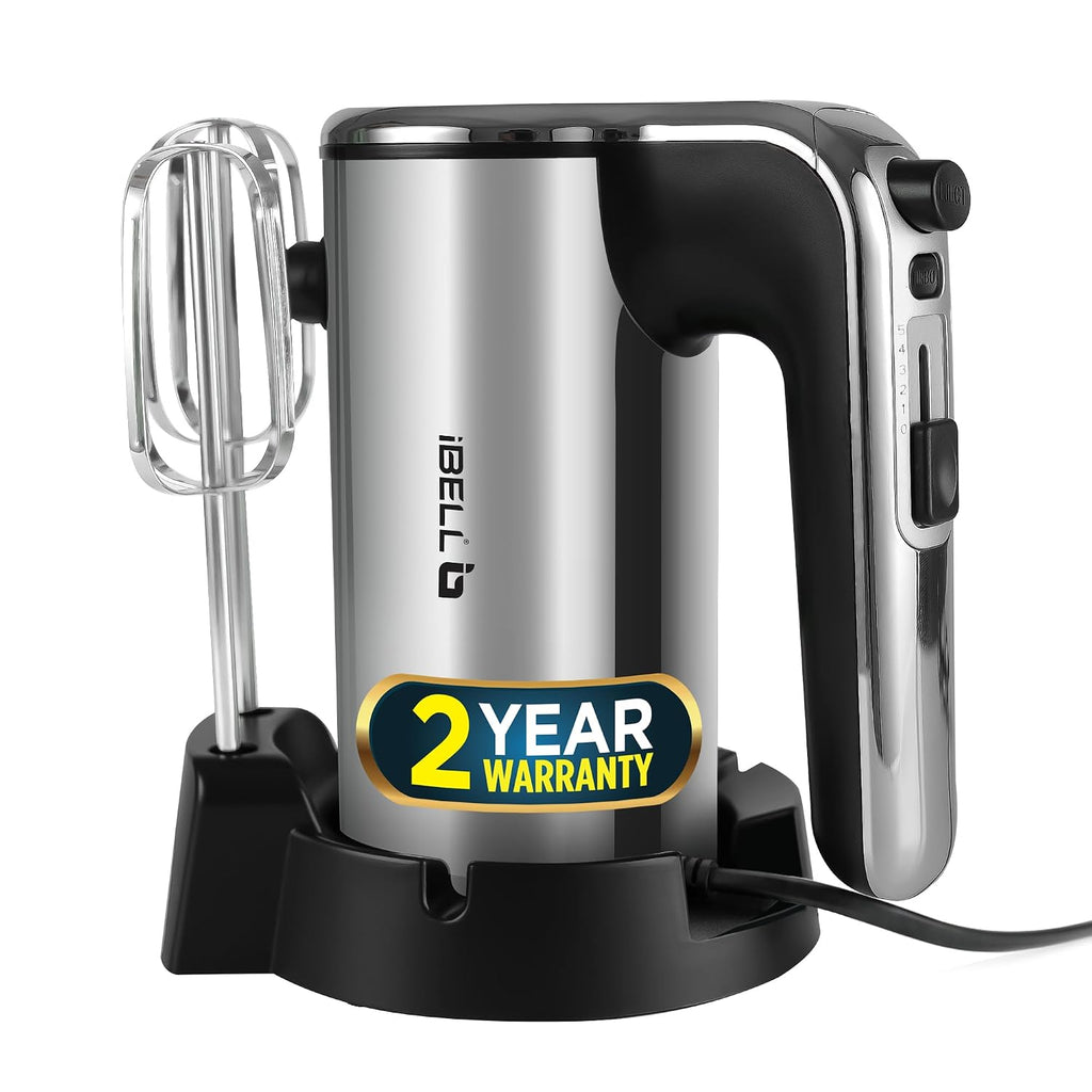 IBELL WHISK400 Electric Hand Mixer, 400W, Blender, Detachable Beaters & Dough Hooks, With Turbo Button 5 Speed Settings(Silver).