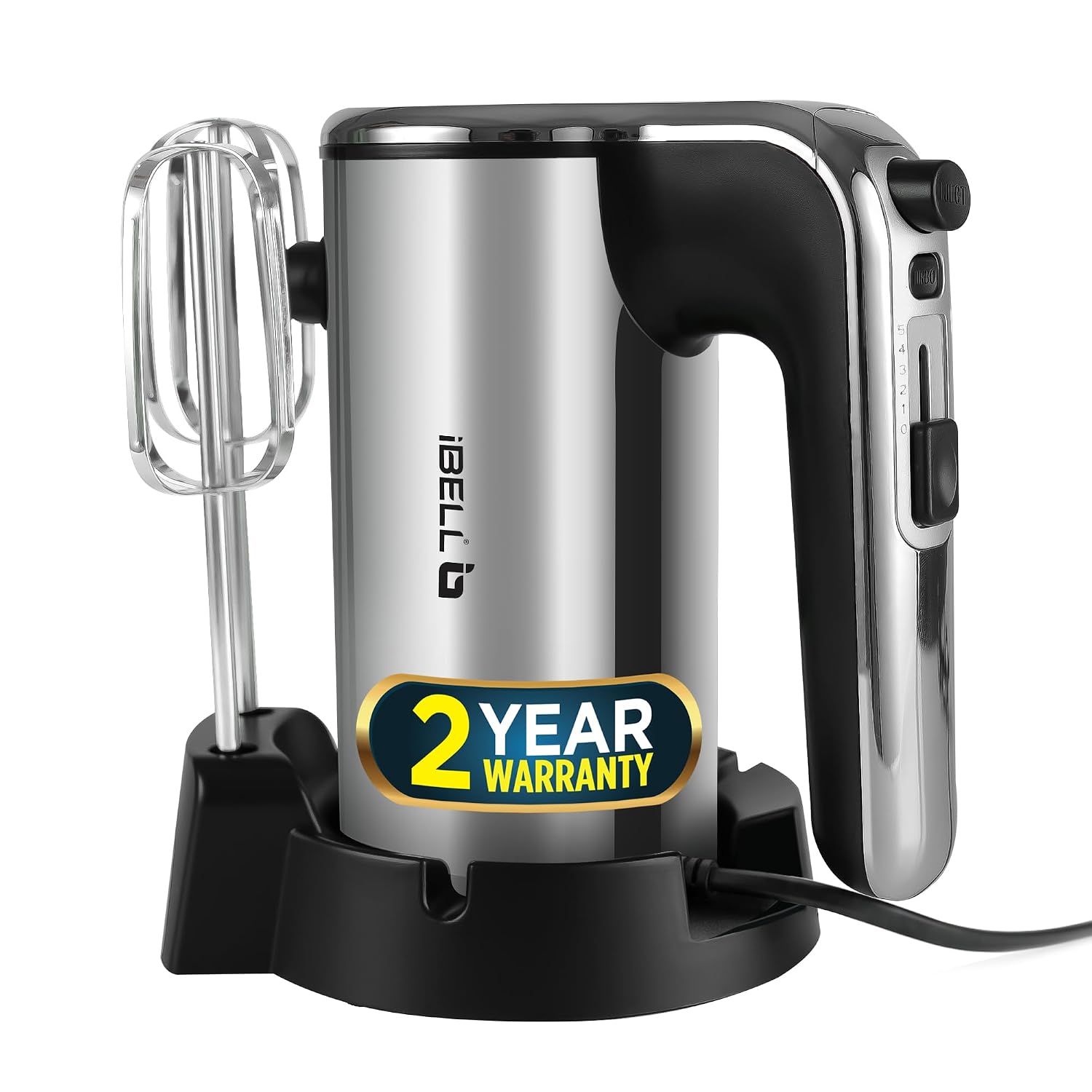 IBELL WHISK400 Electric Hand Mixer, 400W, Blender, Detachable Beaters & Dough Hooks, With Turbo Button 5 Speed Settings(Silver).