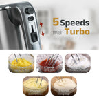 IBELL WHISK400 Electric Hand Mixer, 400W, Blender, Detachable Beaters & Dough Hooks, With Turbo Button 5 Speed Settings(Silver).
