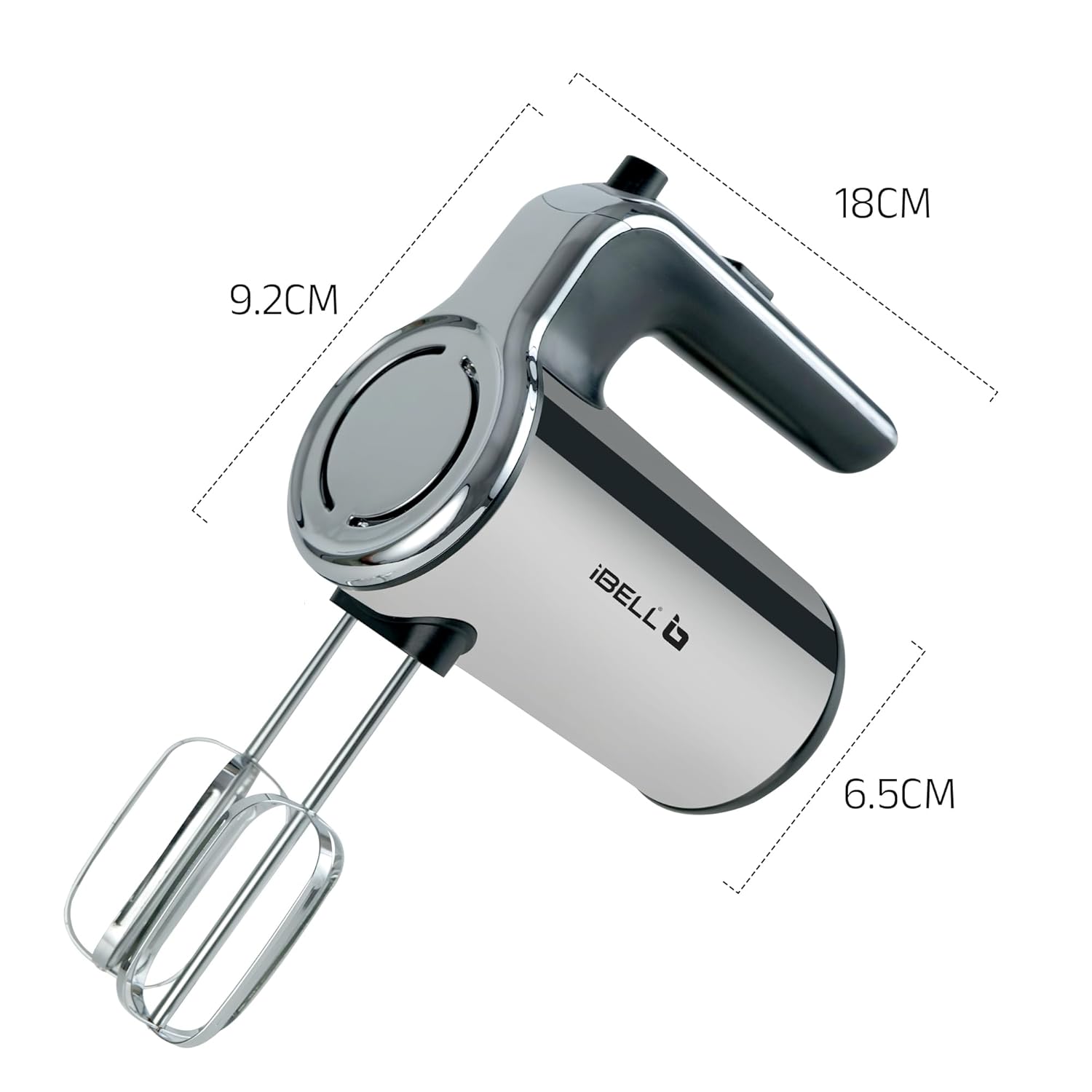 IBELL WHISK400 Electric Hand Mixer, 400W, Blender, Detachable Beaters & Dough Hooks, With Turbo Button 5 Speed Settings(Silver).