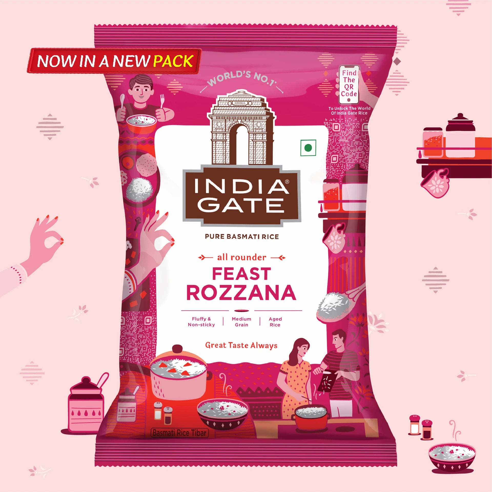 INDIA GATE All Rounder Feast Rozzana Basmati Rice (Medium Grain, Polished) (1 kg)