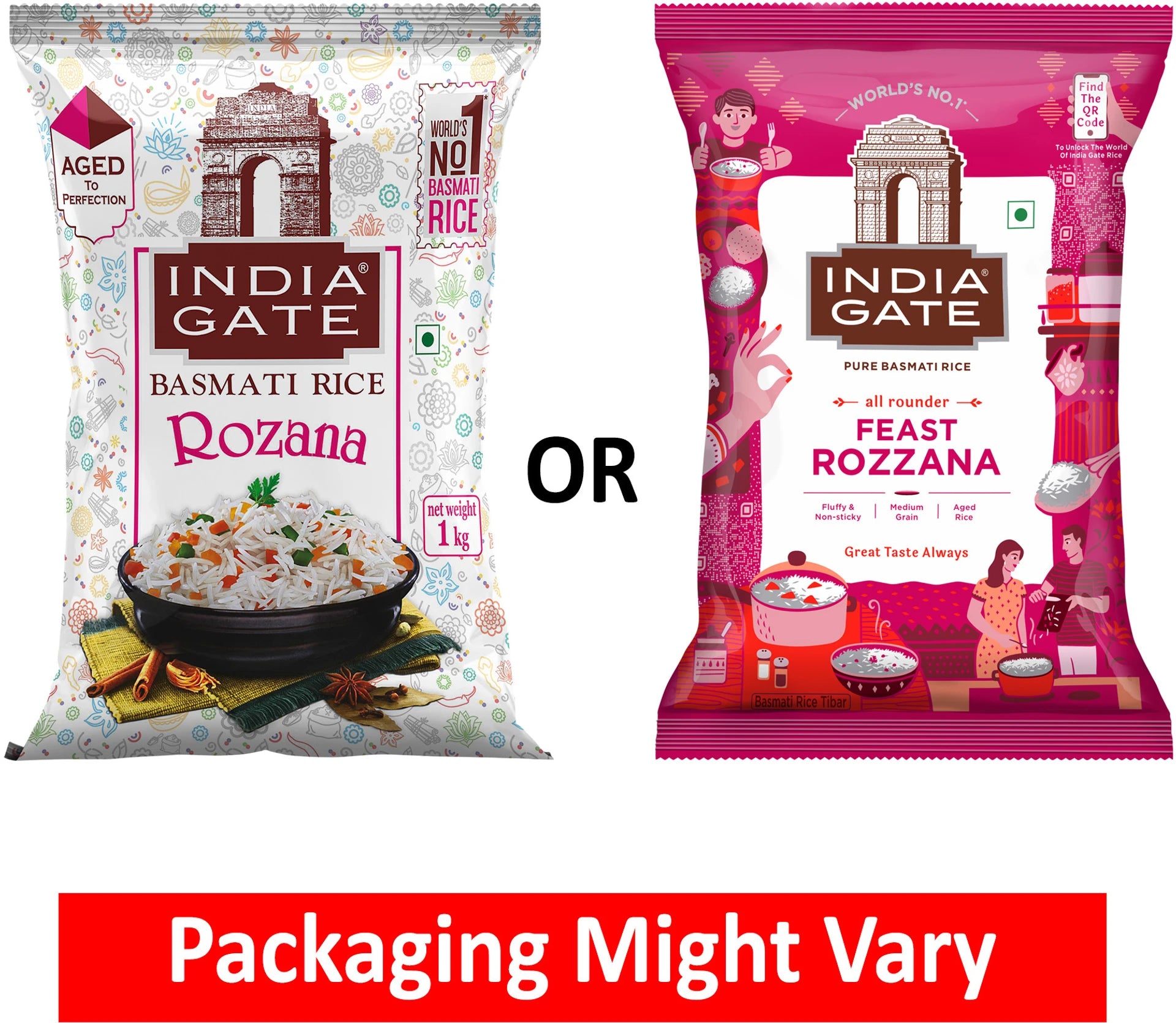 INDIA GATE All Rounder Feast Rozzana Basmati Rice (Medium Grain, Polished) (1 kg)