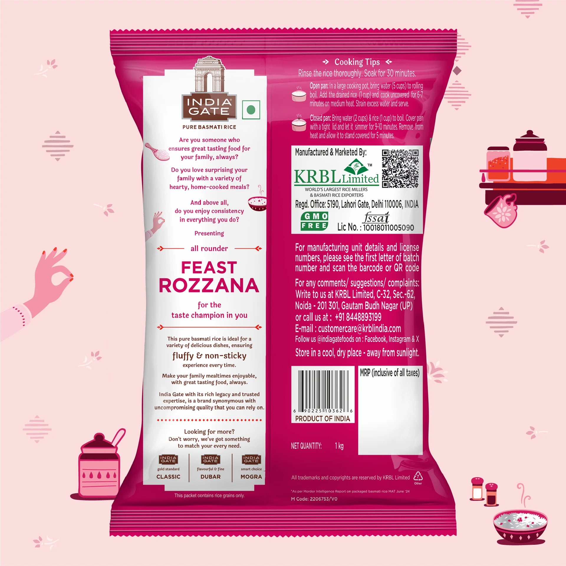 INDIA GATE All Rounder Feast Rozzana Basmati Rice (Medium Grain, Polished) (1 kg)