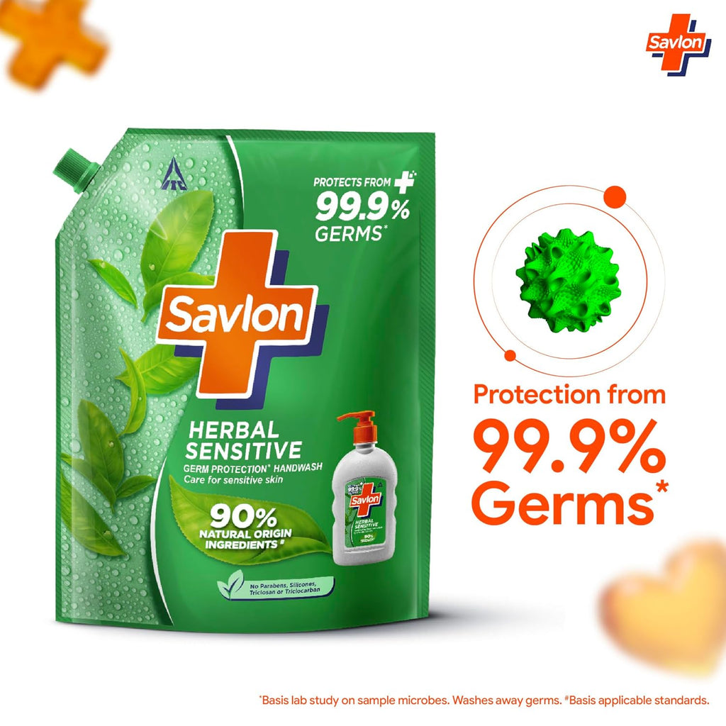ITC Savlon Herbal Sensitive Germ Protection Liquid Handwash Refill Pack 1.3L
