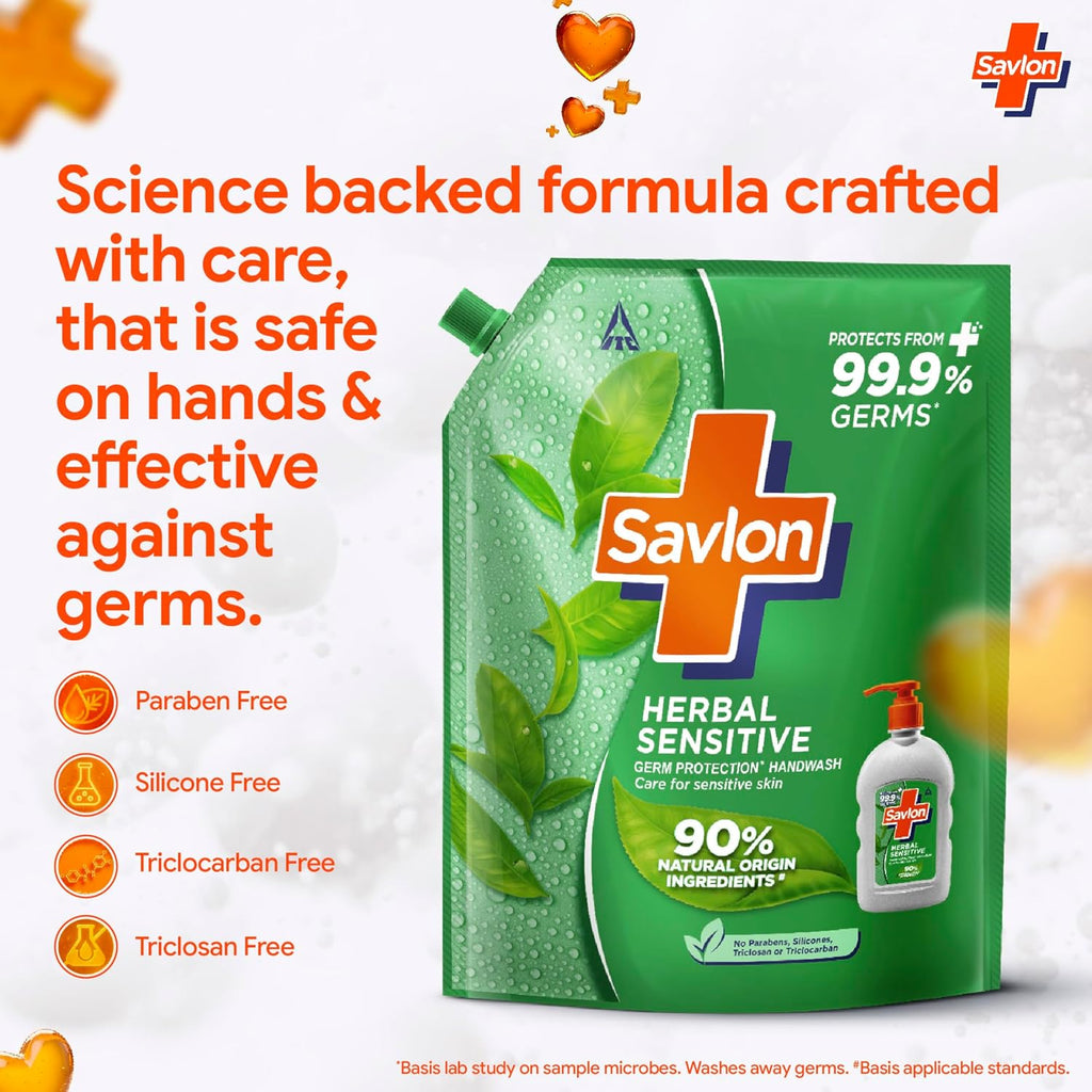 ITC Savlon Herbal Sensitive Germ Protection Liquid Handwash Refill Pack 1.3L