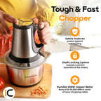 InstaCuppa Electric Chopper for Kitchen Use with 3 Attachments, 2 Litre Stainless Steel Meat Mincer, 300W