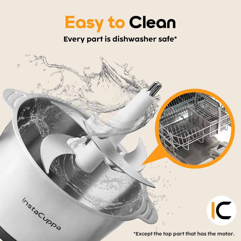 InstaCuppa Electric Chopper for Kitchen Use with 3 Attachments, 2 Litre Stainless Steel Meat Mincer, 300W