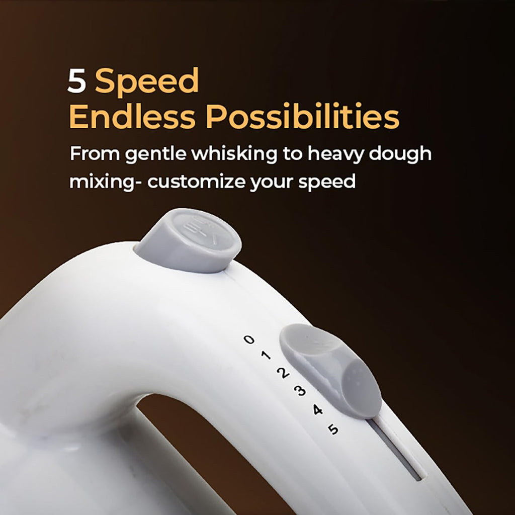 KENT 150W, 5 Speed Control, Copper Motor, Multiple Beaters, Overheating Protection, Food Grade Plastic Body Hand Blender (White)