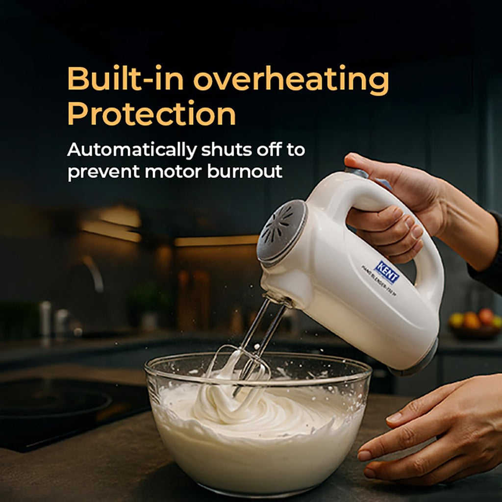 KENT 150W, 5 Speed Control, Copper Motor, Multiple Beaters, Overheating Protection, Food Grade Plastic Body Hand Blender (White)