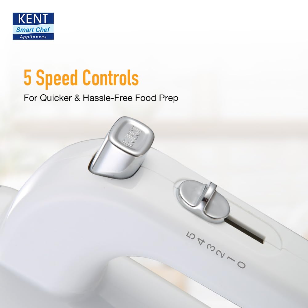 KENT Hand Blender 200 Watts | Multiple Beaters & Dough Hooks | In-Built Overheating Protection | 5 Speed Control | Turbo Function | 100% Copper Motor
