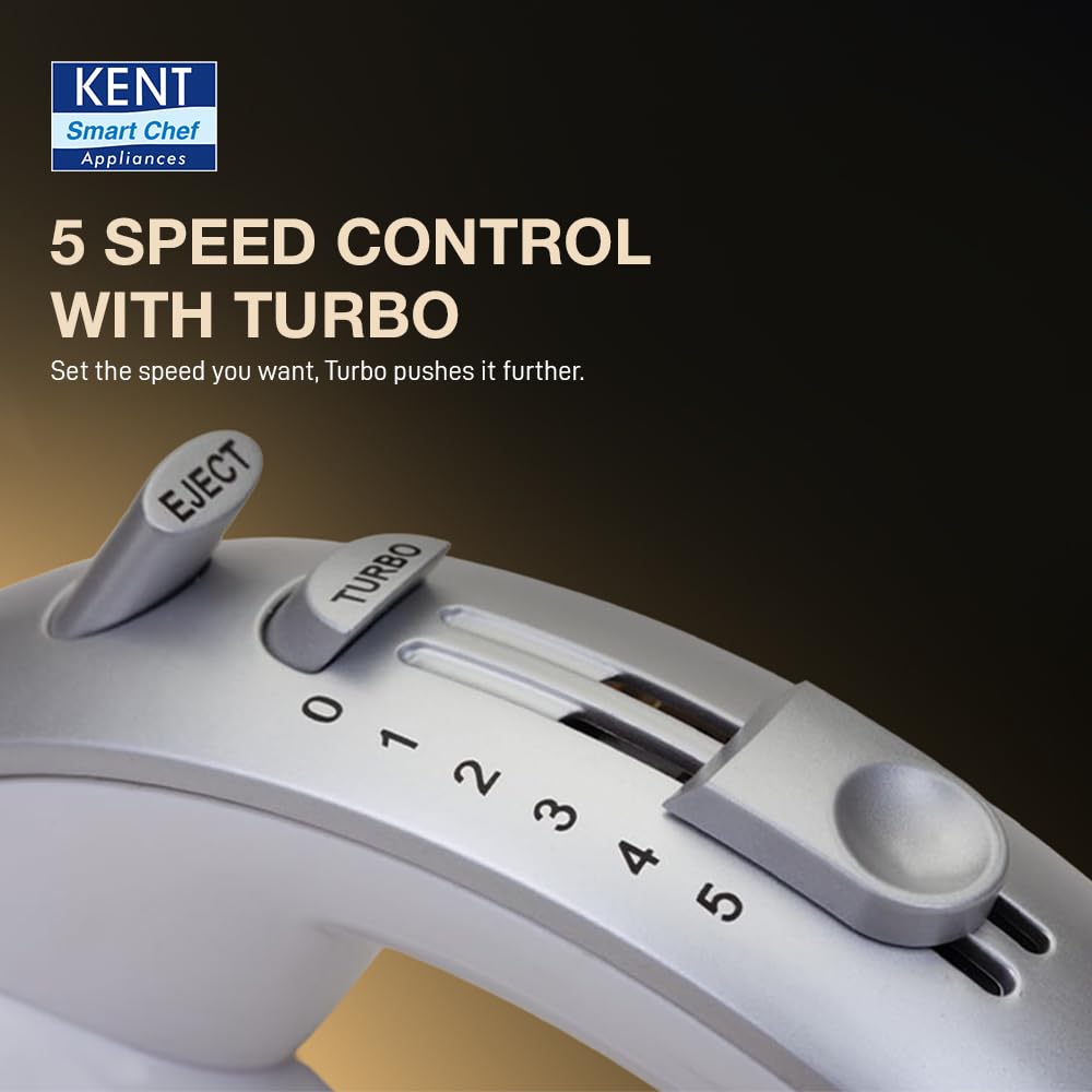 KENT Hand Blender 300 W | 5 Variable Speed Control | Multiple Beaters & Dough Hooks