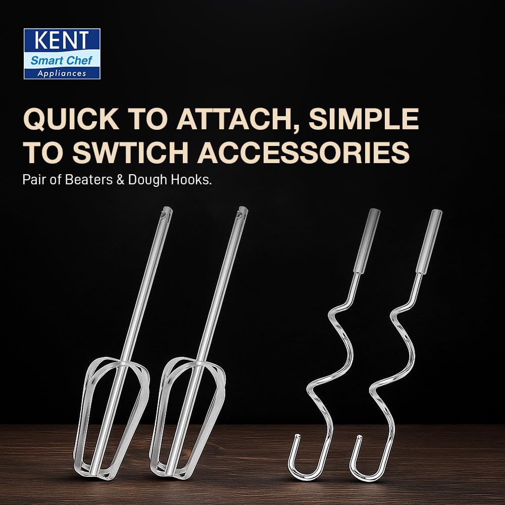 KENT Hand Blender 300 W | 5 Variable Speed Control | Multiple Beaters & Dough Hooks
